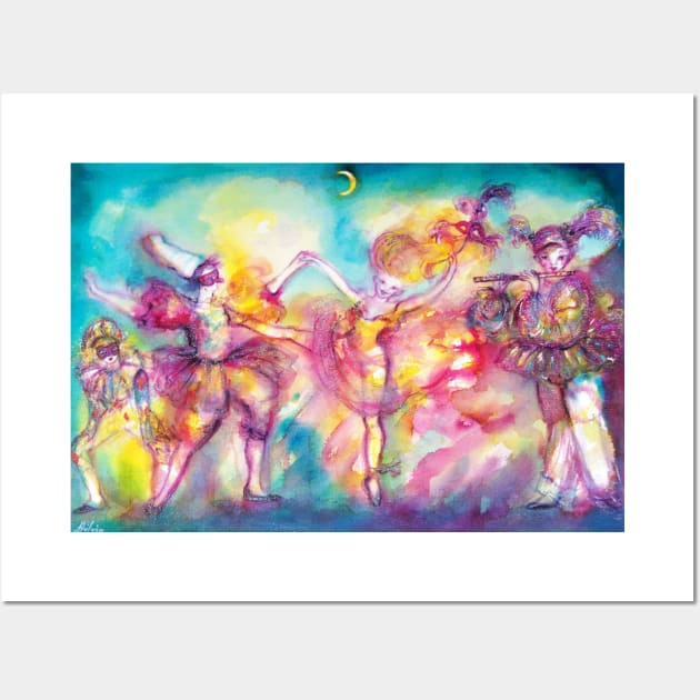 MASQUERADE NIGHT ,Mardi Gras Masks,Dance,Music Watercolor Wall Art by BulganLumini